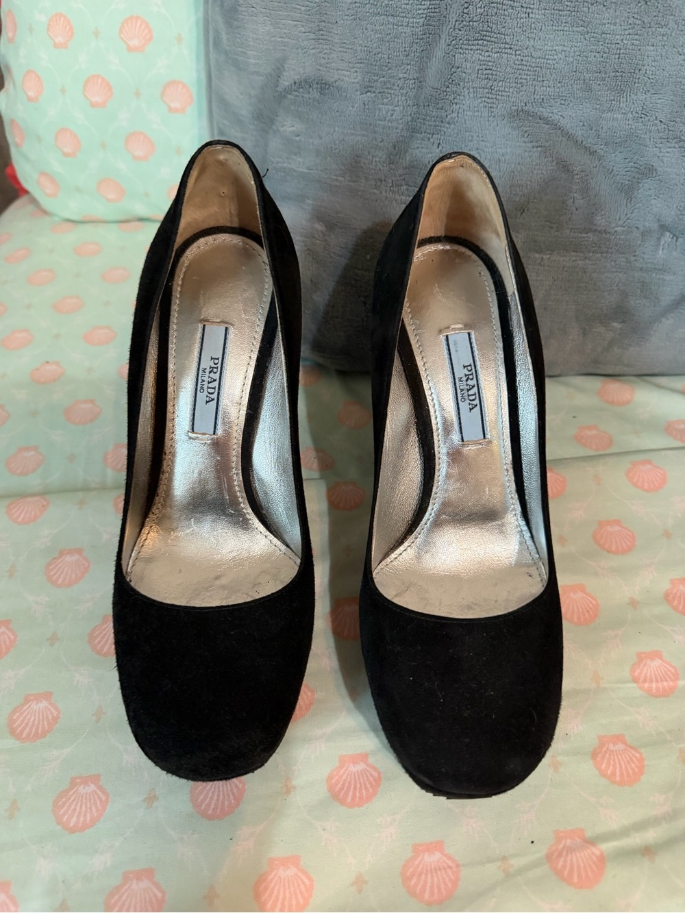 Prada Black Suede Round-Toe High Heels